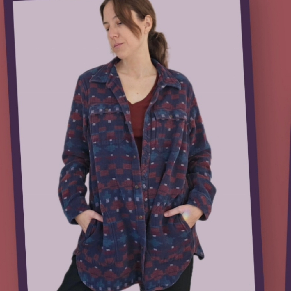 Vintage LL Bean Southwest Multicolor Pattern Shacket XL L Oversized Chore Coat